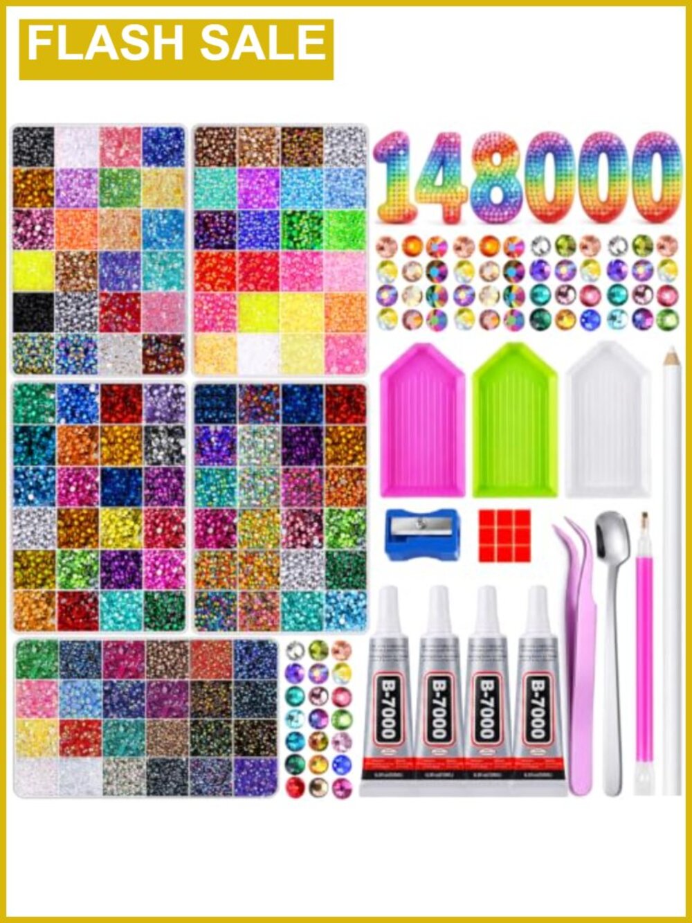 148000Pcs 3mm Resin Rhinestones 120 Colors Bedazzling Kit with B7000 Glue